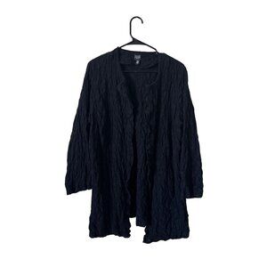 Eileen Fisher Women's Open Front Plus Size Wool Black Cardigan *Flaw* Sweater